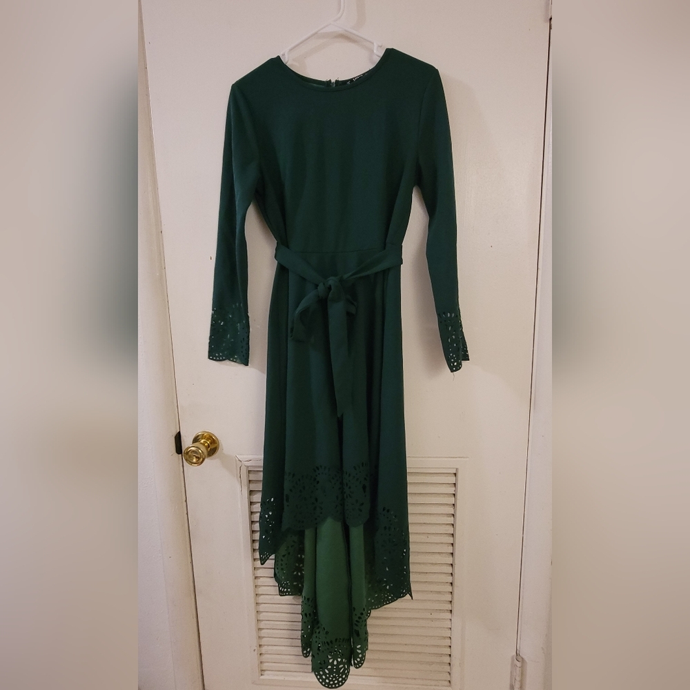 SHEIN Dark Green Long Sleeve Dress with Lace Detail
